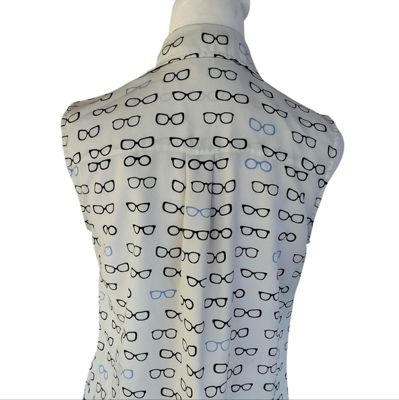 Talbots Sleeveless Nantucket Glasses Print Button Front Blouse Size Small - Picture 7 of 8
